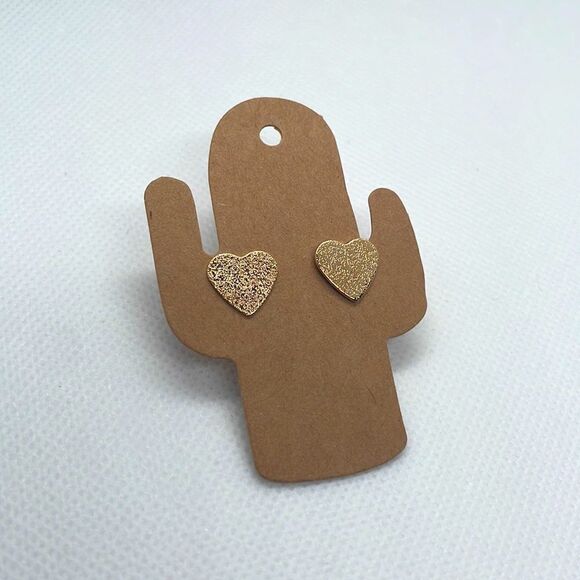 Gold Heart Studs Post Earrings - Picture 2 of 5